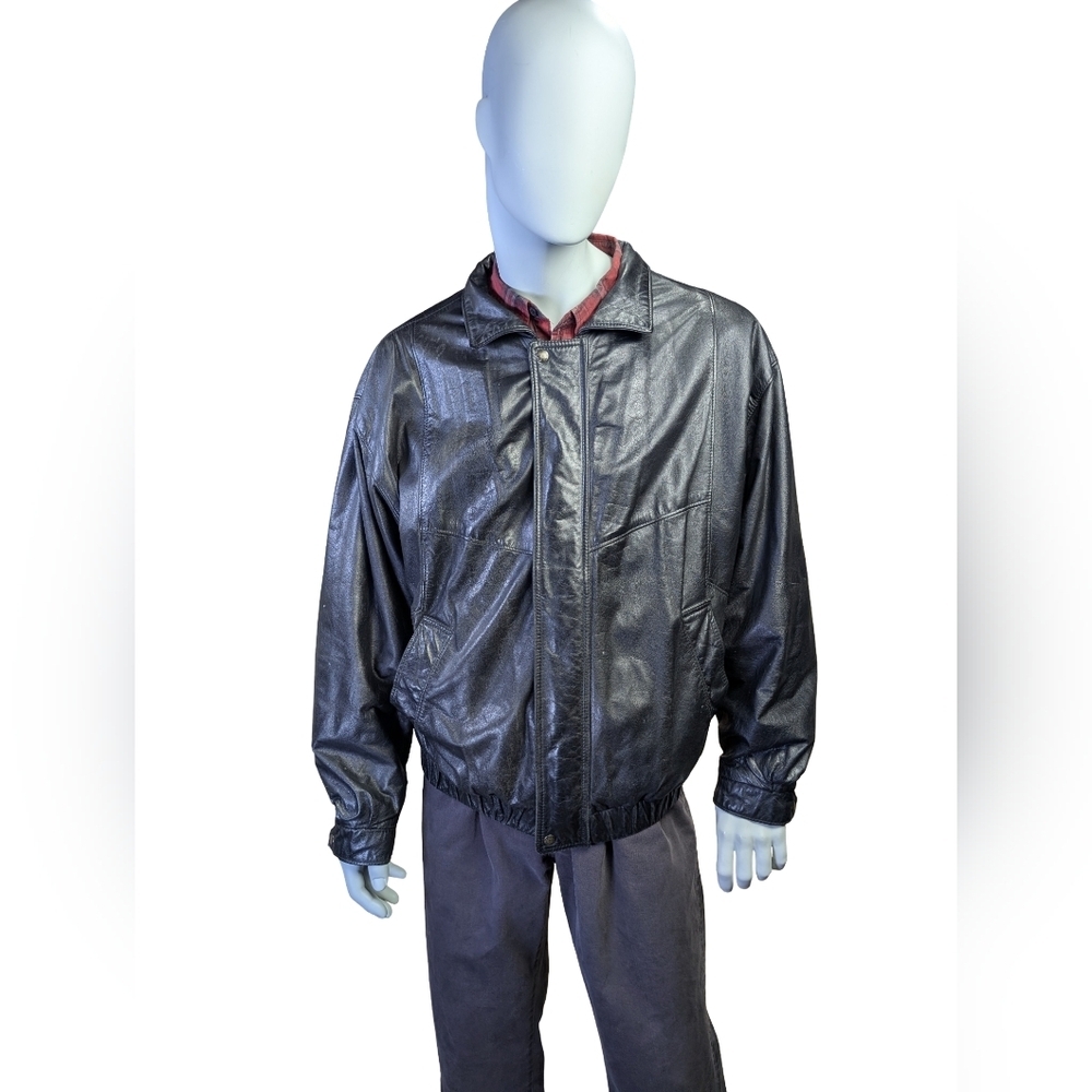 Vintage 90s Black Leather Bomber Jacket  Classic Retro Minimalist | Men's XL